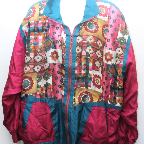 90's Vintage "AB SPORT" Silk Patterned Jacket - Picture 1 of 5